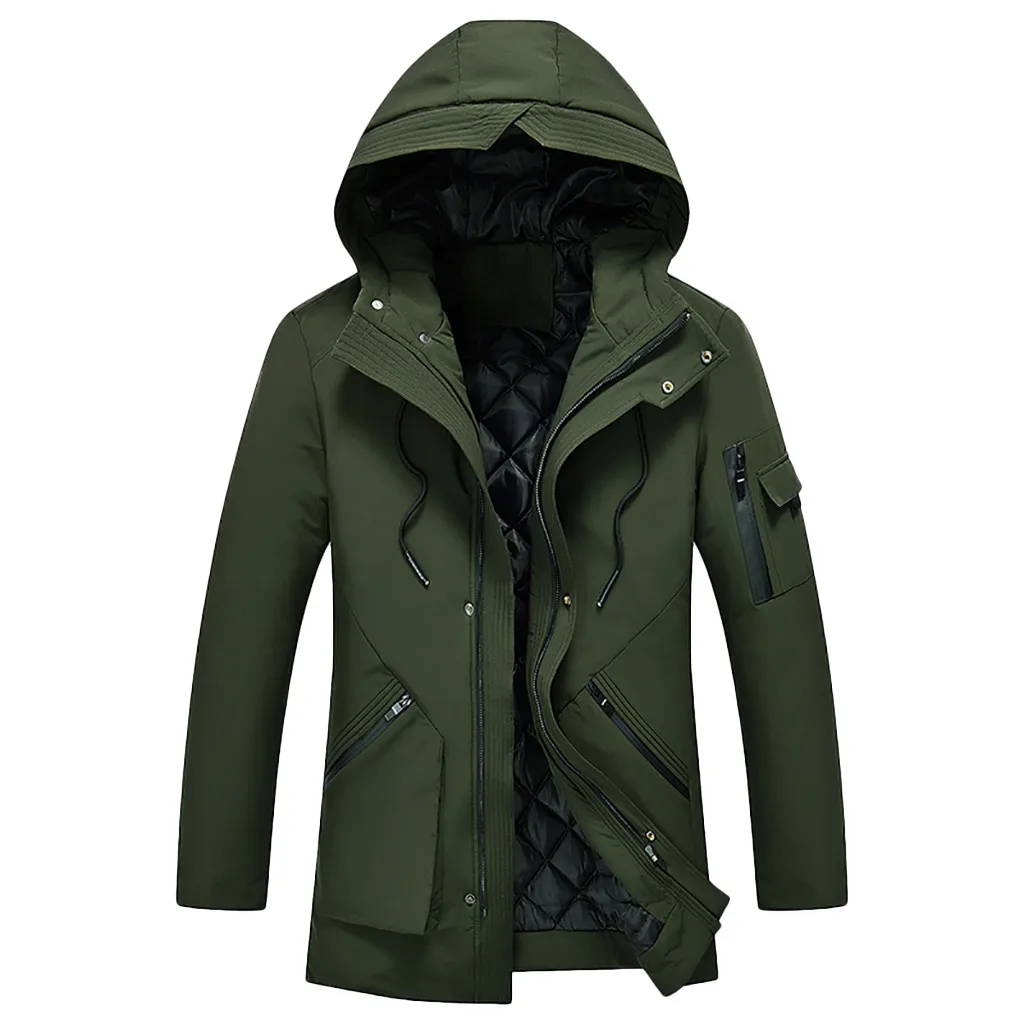 Army Green Зимняя куртка wo Мужская/мужская одежда модная с карманами на молнии Повседневная тонкая Толстая теплая толстовка с капюшоном теплая верхняя одежда парки верхняя одежда - Color: Army Green