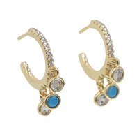 2018 white cz blule turquoises simple geometric trendy classic sweet girl women fashion jewelry earring
