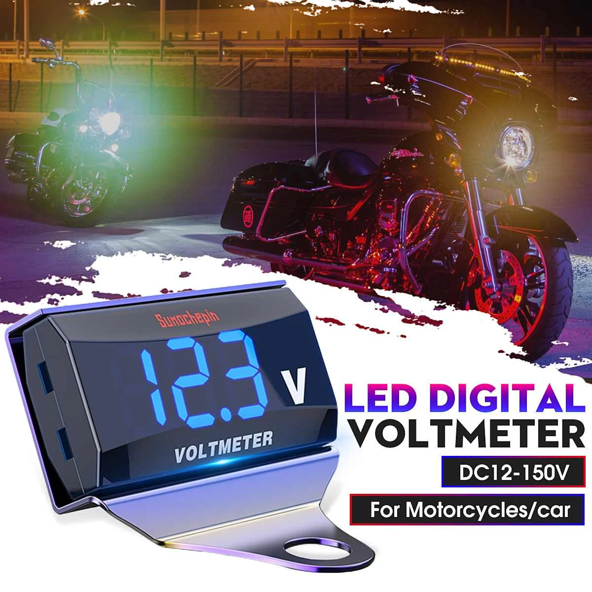 

12-150V Coloful LED Display Digital Voltmeter Voltage Gauge Panel Meter Cars Motorcycles Digital Voltmeter Car