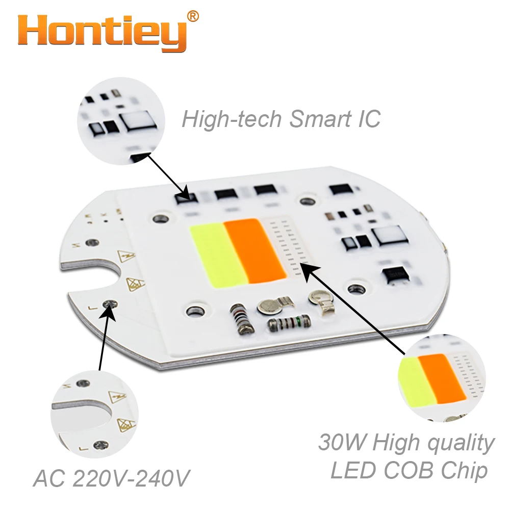 Hontiey светодиодный RGB чип COB 30 Вт AC220 в интеллектуальный IC прожектор без драйвера