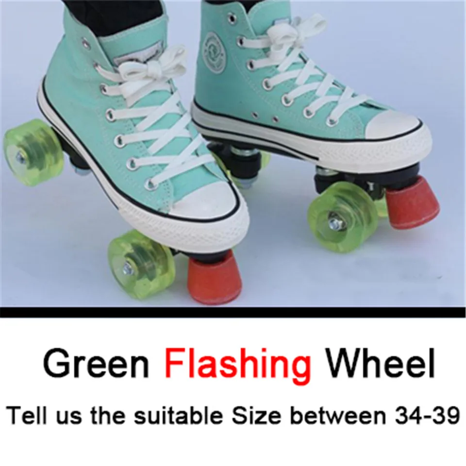 green flashing wheel Профессиональные детские двойные роликовые коньки холщовые одноцветные скейт обувь для детей две линии мигающие колеса Patines унисекс Adulto IB101 - Цвет: green flashing wheel
