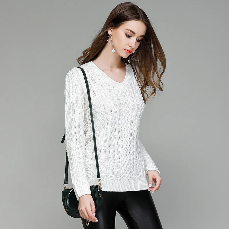 Suvance осенний Повседневный вязаный Однотонный свитер с v-образным вырезом и