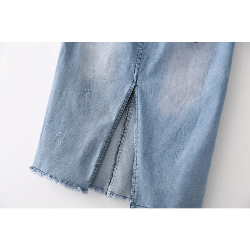 Leo Grand women fashion denim ripped skirts korean style slim split elastic fringe tassel faldas calf 908062 | Женская одежда