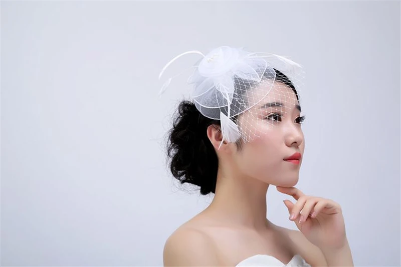 Фата свадебная с жемчугом и белым пером 2018 горячая распродажа BC0030|wedding veil|bridal