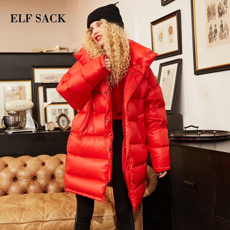 ELFSACK новинка зимнее женское пальто однотонный 90% утиный пух куртки с длинным