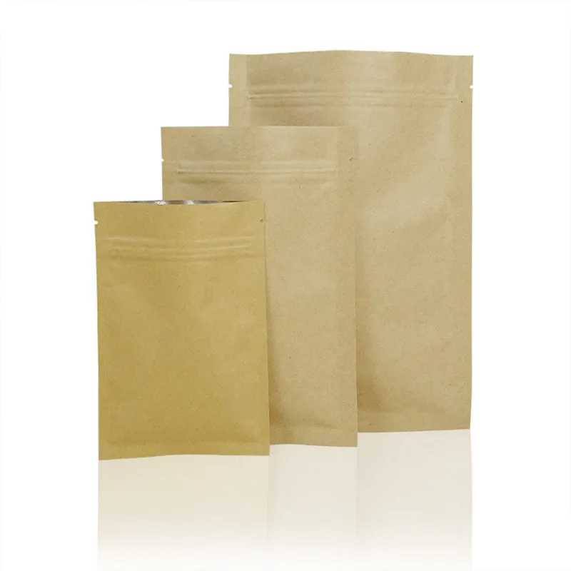 

100pcs Kraft Foil Ziplock Bag Brown Paper Aluminum Foil Zipper Packaging Gifts Tea Food Storage Coffee Packing Pouch Resealable