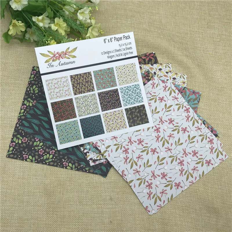 24 sheet 6&quotX6&quot Autumn flower patterned paper Scrapbooking pack handmade craft Background pad |