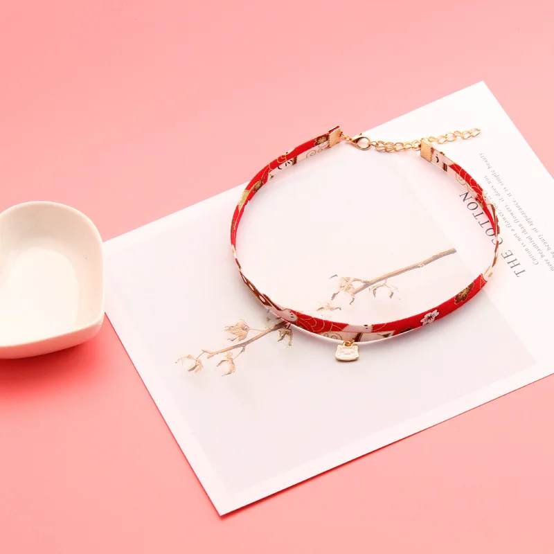 DoreenBeads классический японский стиль лента веревочка кукла чокер милый романтический женский розовый цветок бусина короткое ожерелье с подвеской, 1 шт - Окраска металла: Cat