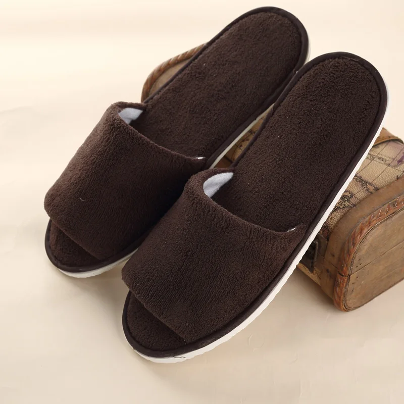 open toe brown 10 пар одноразовых тапочек; мужские тапочки для гостиницы; одноразовые домашние тапки для отеля; Клубные тапки для салона красоты - Цвет: open toe brown