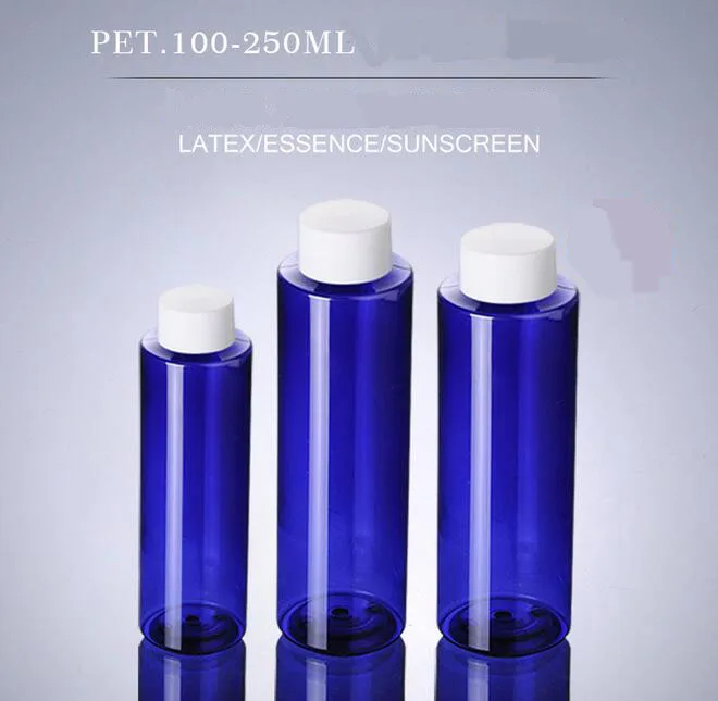 

1000 шт./лот 100 мл 200 мл 250 мл синие пластиковые бутылки для шампуня с винтовыми крышками, пустые эфирные масла косметическая упаковка гель для д...