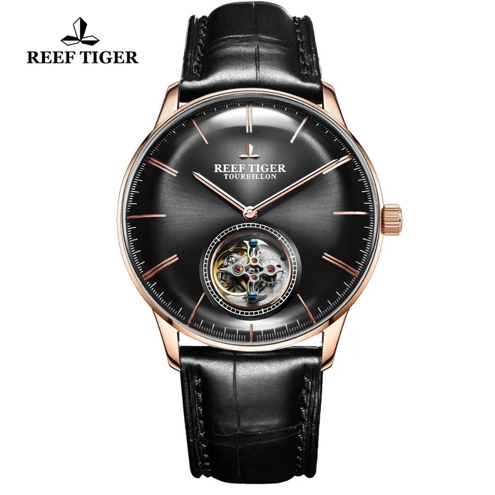 Риф Тигр/RT роскошный бренд Tourbillon механические часы для мужчин розовое золото кожаный ремешок часы водонепроницаемый Montre Homme RGA1930