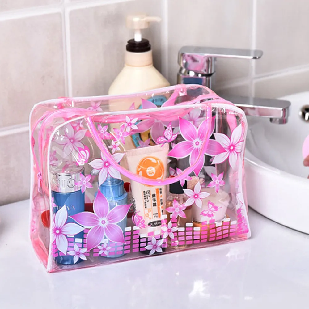 Woman Bags Transparent PVC Flower Waterproof Makeup Toiletry Travel Wash Cosmetic Pouch New kosmetik bag neceser mujer peque o | Багаж и