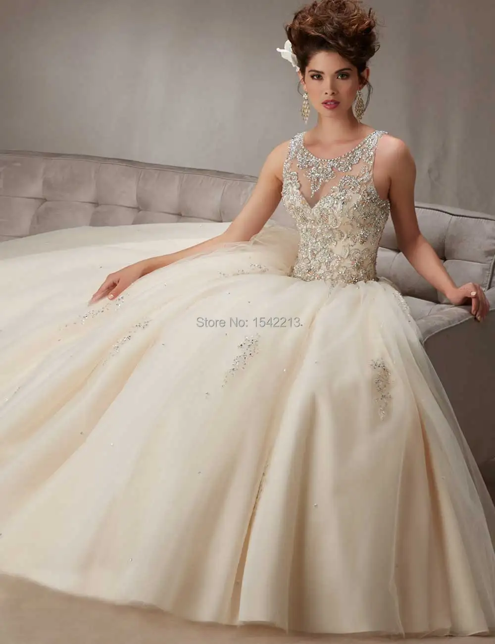 Небесно-Голубой Розовый Бальное платье Quinceanera Платье Тяжелое Вышитый Бисером