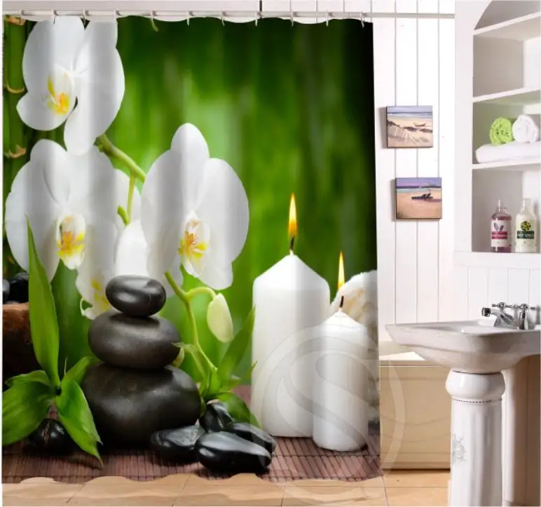 Zen stone Ретро Мультфильм Пользовательские Душ Занавес Ванны Водонепроницаемый
