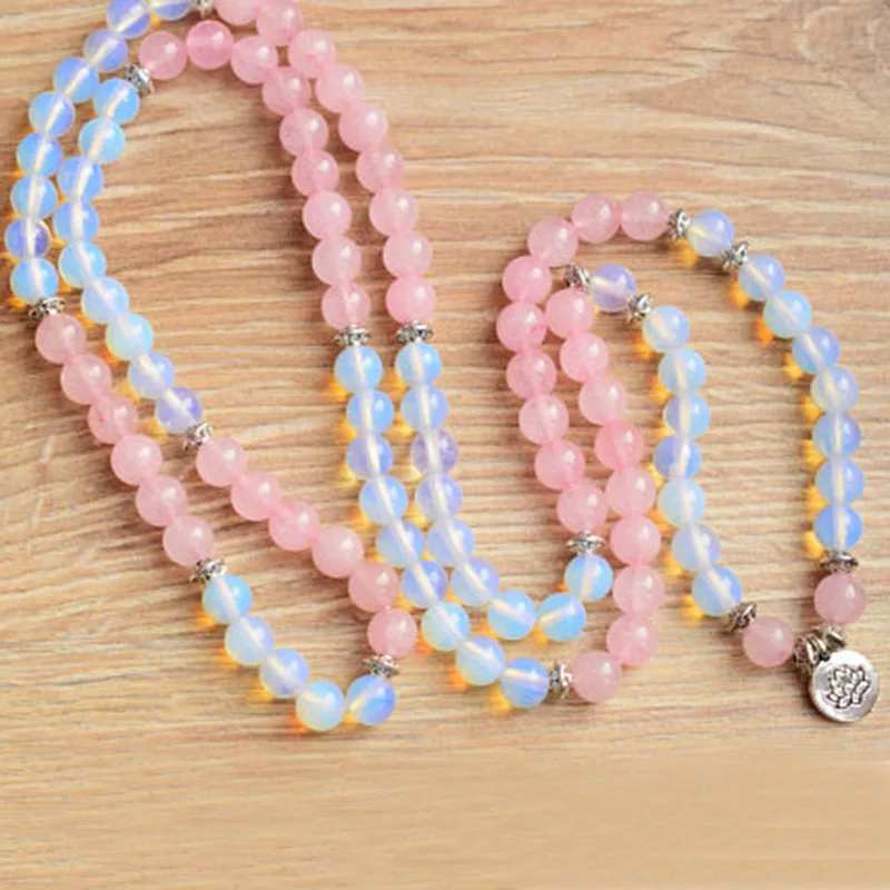 Браслет из 108 духовных камней натуральный Ge-mstone Mala Opalite RoseQuartz женский браслет с