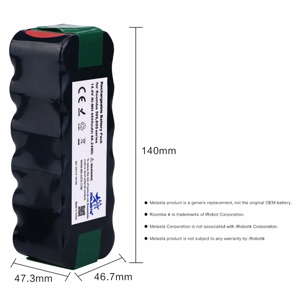 Melasta 4.6Ah 14 4 V NIMH батарея для iRobot Roomba пылесос R3 500 600 700 800 серия 510 530 550 560 620 650 770 870 880 |