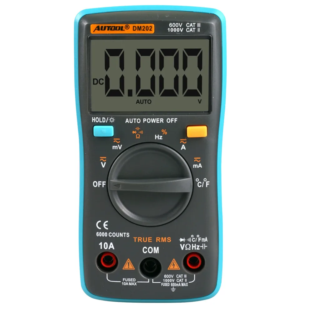 AUTOOL DM202 Portable Autoranging Digital Multimeter 6000 Counts Backlight AC/DC Ammeter Voltmeter Ohm Meter ZT102 | Автомобили и