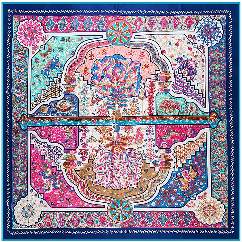 

Hot! beautiful package 130*130cm Women New Fashion Twill Silk Trees are flushed Square Scarf high quality Fashion shawl