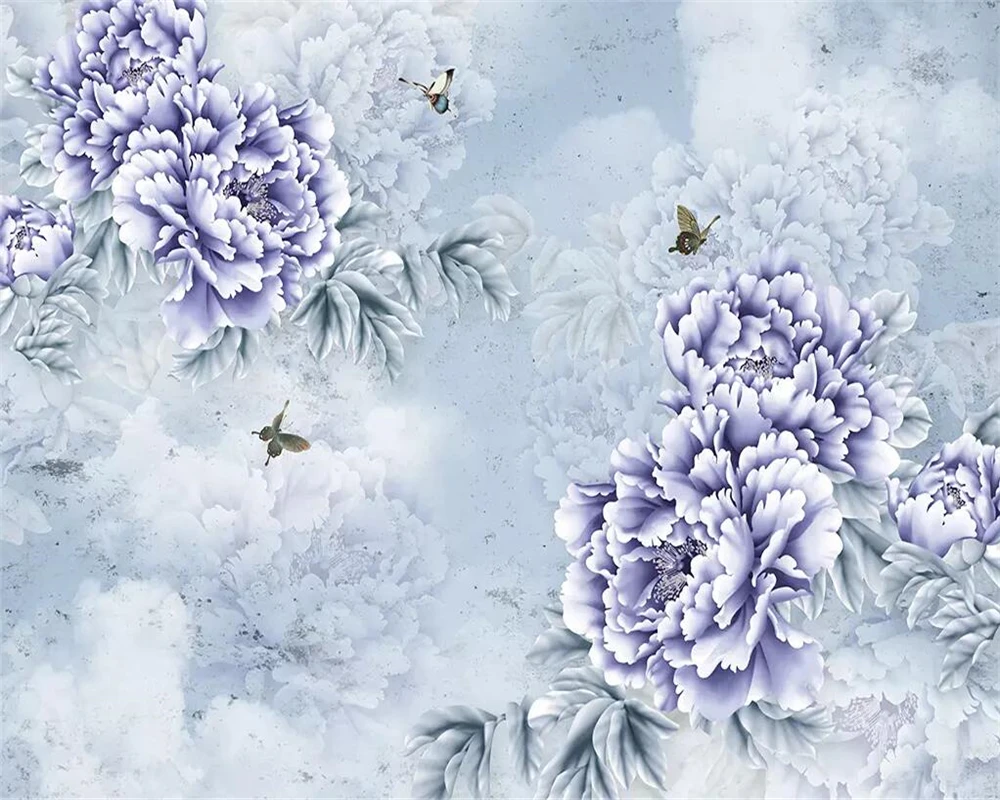 

beibehang Wallpaper custom large high-end romantic dream hand-painted rose peony living room decorative wall Papel de parede