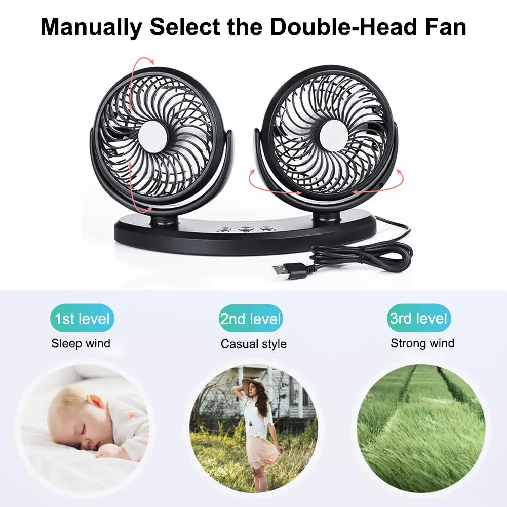 Солнечный вентилятор автомобильный кулер USB с двойной головкой трехскоростной