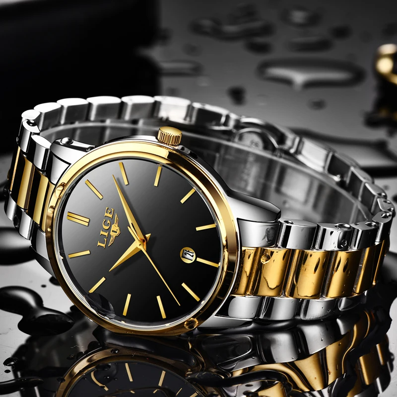 LIGE De Mode или Hommes Montres Top Marque Роскошная в Acier Plein Montre кварцевый поверенный жизнь спорт