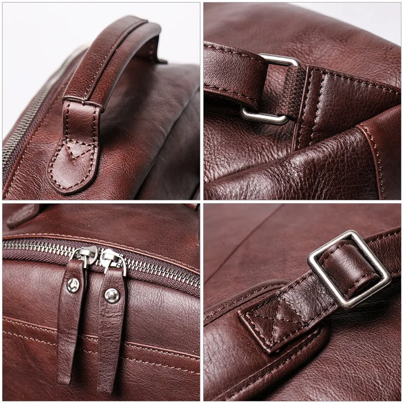 Новый Винтажный коричневый кофейный натуральный кожаный рюкзак Nesitu высокого