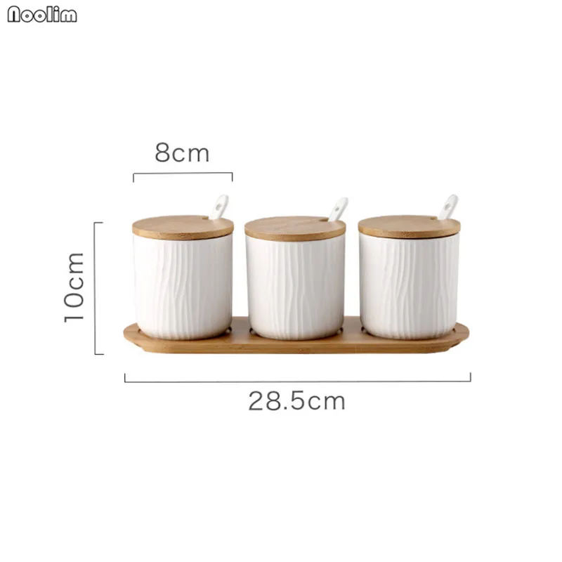 White 3pcs with tray Nordic Керамика приправа набор банок приправы коробка перец соль может просто контейнер для приправ с крышкой и ложка, кухонные принадлежности - Цвет: White 3pcs with tray