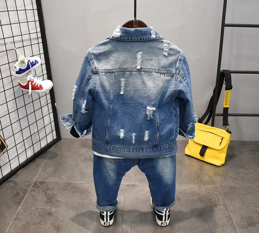 3 предмета джинсовый костюм для мальчиков футболка и джинсы |