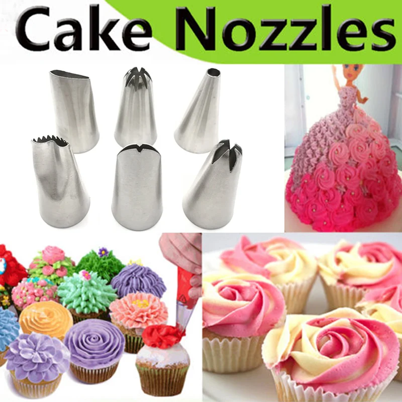 

6pcs Nozzle Icing Piping Pastry Tips Sugarcraft Cakes Decorating Set Baking Tools For Fondant Cake Tools