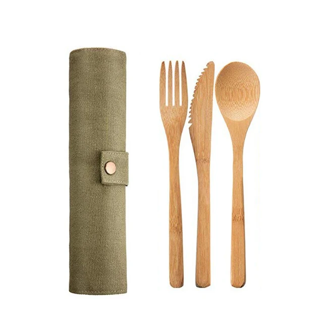 B 4PCS Green UPORS многоразовый бамбуковый набор столовых приборов, портативная посуда, деревянные столовые приборы, вилка, ложка, набор ножей, сумка для посуды для путешествий, набор посуды - Цвет: B 4PCS Green