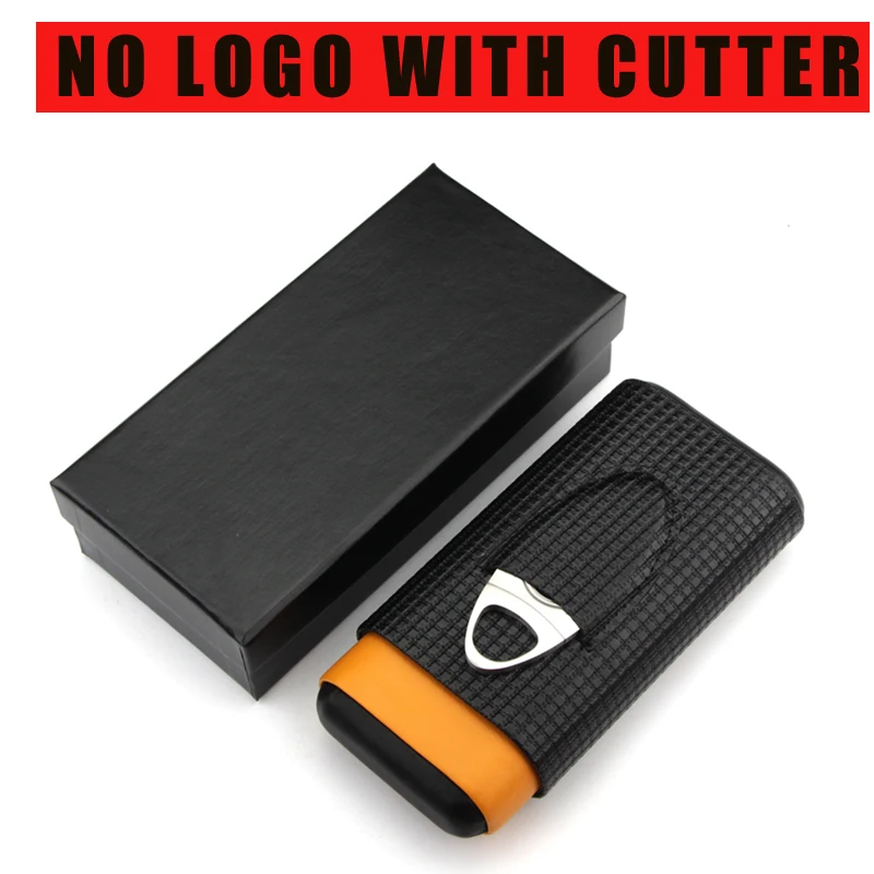 NO LOGO WITH CUTTER Cohiba кожаный чехол для сигар аксессуары для курения Классический Портативный Дорожный Чехол для сигар из кедрового дерева - Цвет: NO LOGO WITH CUTTER