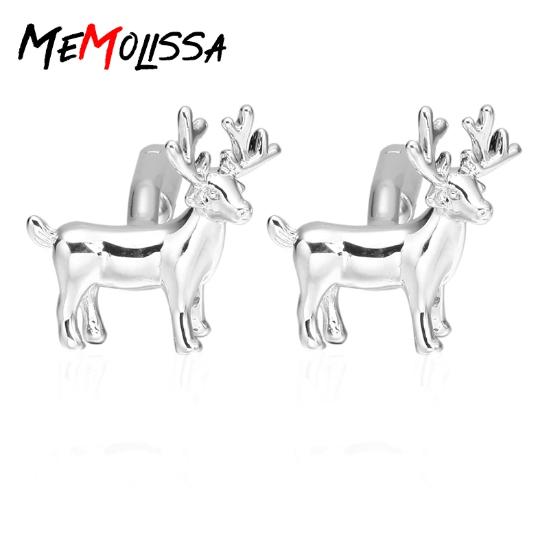 

MeMolissa Luxury Men Silver Color Sunny Link Men's Cuff Links 3D Sika Deer Anmial Cufflinks Wholesale High Quality