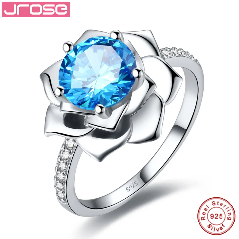 Хит продаж Jrose Flower дизайн 2.8CT синее кольцо CZ 100% Стерлинговое Серебро 925 пробы