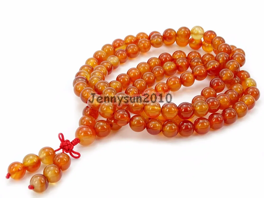 

Natural Carnelian 10mm Gems Stone Buddhist 108 Beads Prayer Mala Long Necklace Multi-Purpose 5Strands/Pack