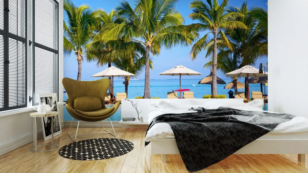 Фотообои 3D размера под заказ настенные Стикеры для бассейна с зонтиками на пляже