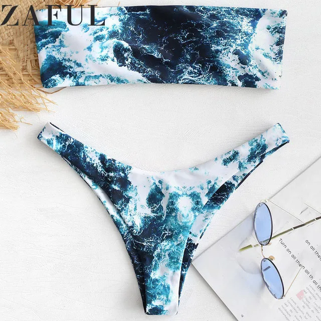 ZAFUL, абстрактный бандо, бикини, набор, для женщин, сексуальный, мягкий, купальник, для пляжа, купальный костюм, бразильский купальник, бикини, Maillot De Bain