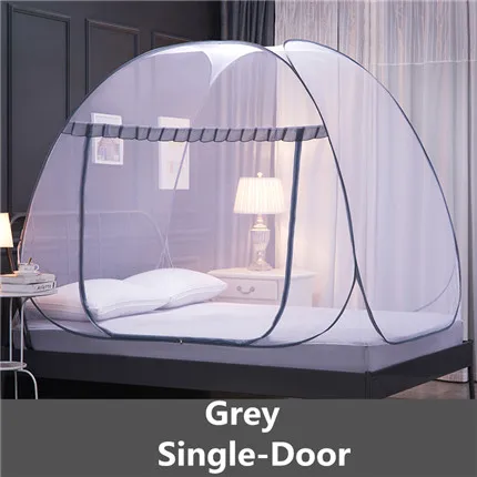 Grey Single Door Розово-синяя переносная противомоскитная сетка для двойной кровати, складная кровать для палатки, балдахины для кровати взрослых, желтые москитные сетки, детская москитная сетка - Цвет: Grey Single Door