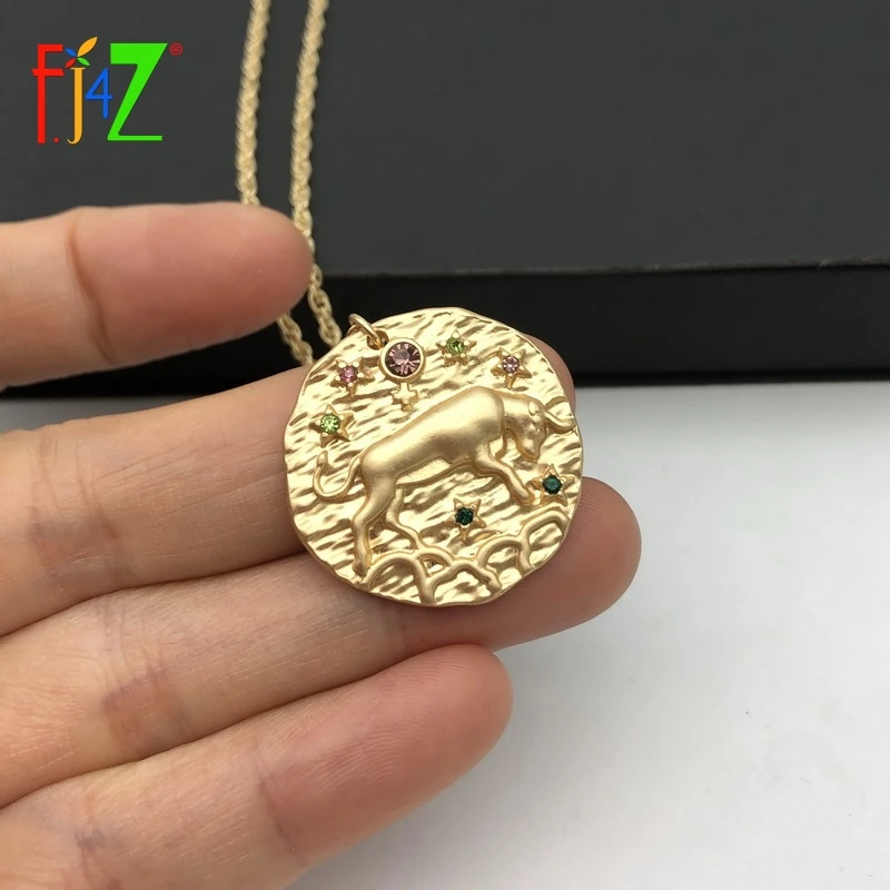 F. J4Z, хит, ожерелье с подвеской в виде зодиака 12, винтажное, матовое, золотого цвета, сплав, Знак зодиака, ожерелье, ювелирные изделия для мужчин и женщин