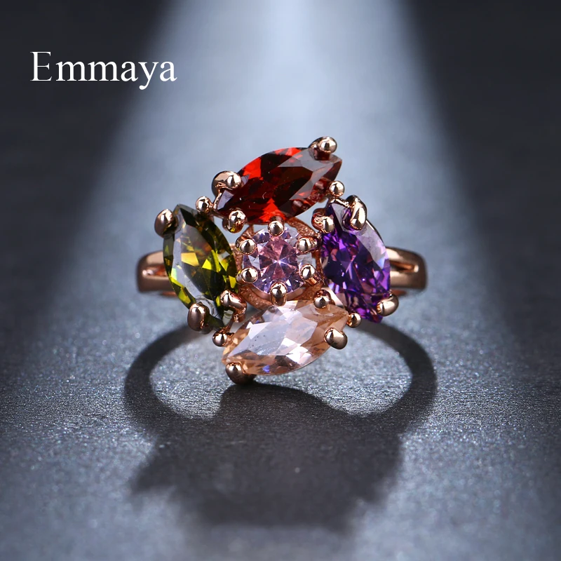 Модные блестящие романтичные кольца Emmaya цвета розового золота с разноцветным