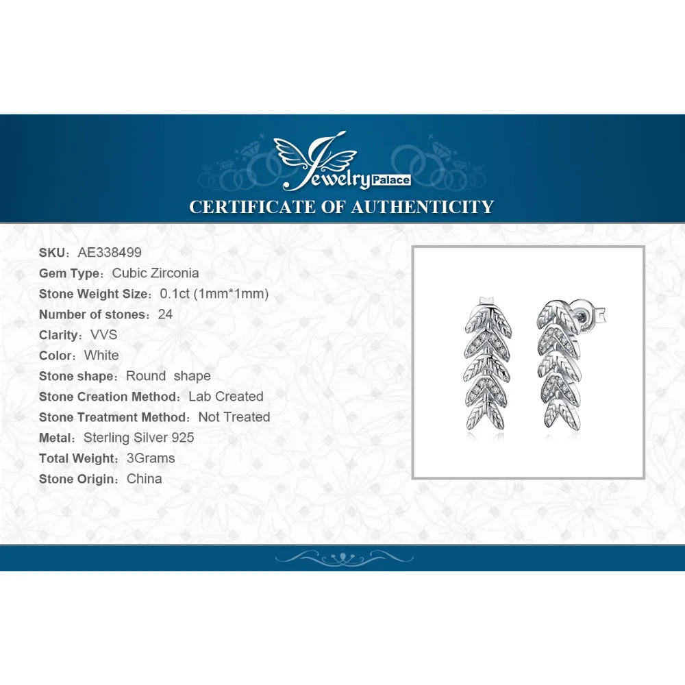 JewelryPalace кубического циркония филигранный листок серьги 925 пробы серебро модные вечерние длинные серьги для Для женщин ювелирные изделия