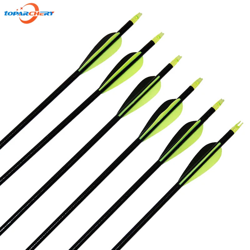 12 шт. 32 дюйма (81 5 см) стрелы из стекловолокна для стрельбы лука с зеленой черной