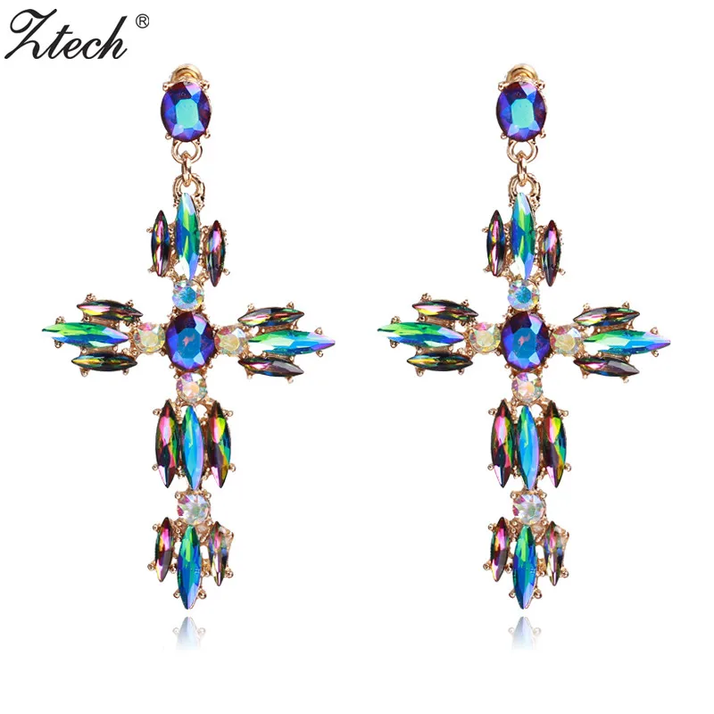 

Ztech Fashion Jewelry Long Crystal Baroque Cross Earrings For Women Wedding Accessoires Luxury Statement Drop Dangle Earrings