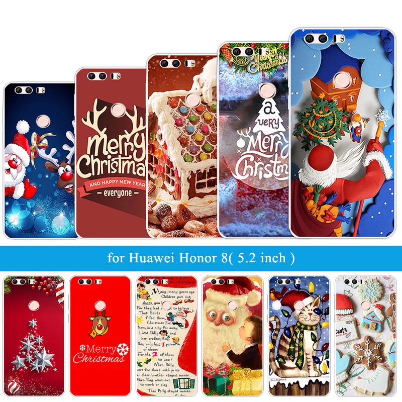 Силиконовый чехол для телефона huawei Honor 8 случаи мобильного телефона Fundas 5," для huawei Honor 8 Рождественская ночь задняя крышка телефона Clear