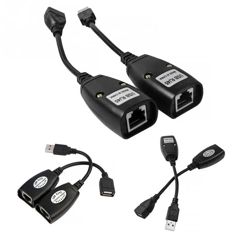 1 set black USB Type A Male RJ45 Female Cable LAN Up To 150ft Adapter Extender Cat5e/6 Network Cables |