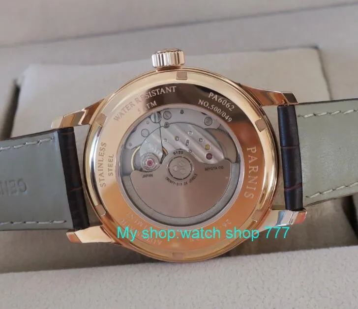 42 мм PARNIS 26 jewels японские 9100 автоматические механические часы с белым циферблатом сапфировое стекло Мужские часы GB8