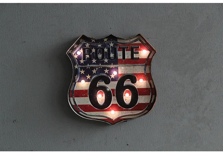 Route 66 светодиодный винтажный декор для бара, светодиодный неоновый светильник с металлической пластиной, Декор для дома, для клуба, кафе, настенный арт