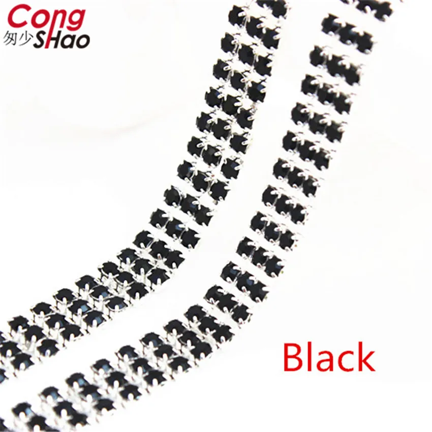 Cong Shao 3mm 1 yard 3 Rows Crystal+Rhinestone Cup Chain Silver Base With Claw Dress Decoration Trim Applique Sew on Shoes 8Y889 | Дом и сад
