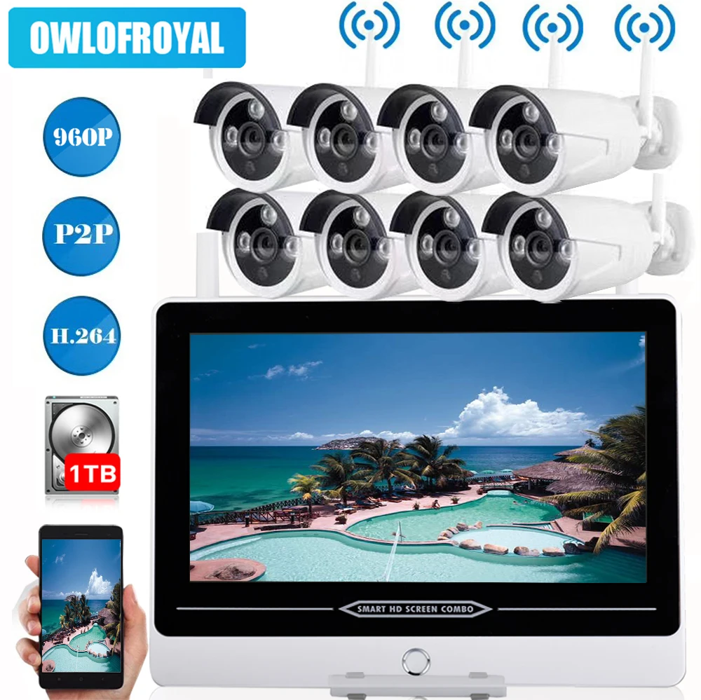 IMPORX 960P 8CH Беспроводной NVR комплект 13 "ЖК-монитор экран Wifi CCTV система 1.3MP IP камера