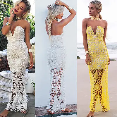 2015 Women summer dress Sexy Lace Party Prom Summer Beach Maxi Long Dress | Женская одежда