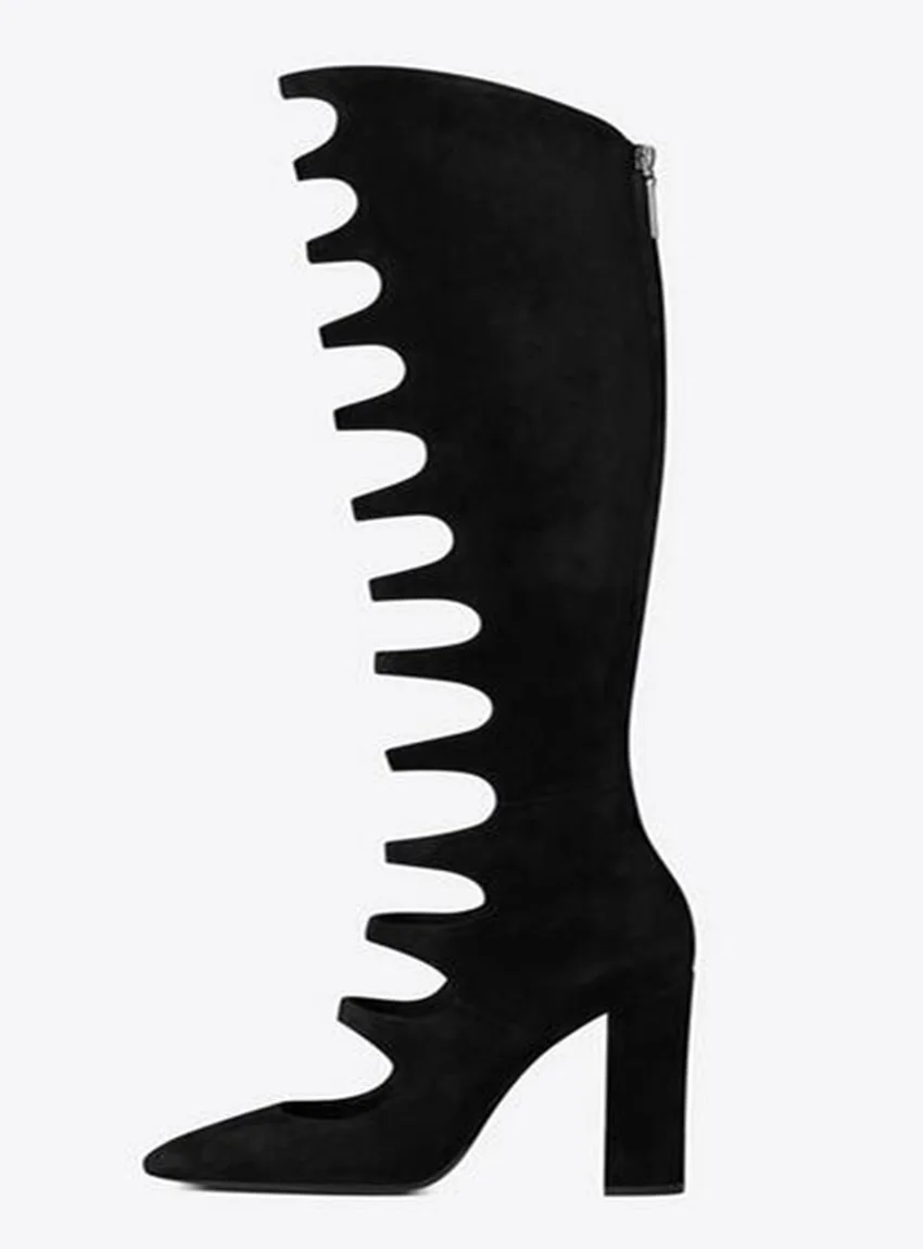 

Knee High Back Zip Pointy Boots Multi Strap Cut-outs Square Heel Gladiator Sandals Women Autumn 2018 Cross Tied Special Designer